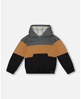 Deux par Toddler Boys Colorblock Hooded Fleece Sweatshirt Dark Gray, Caramel And Black - Toddler|Child