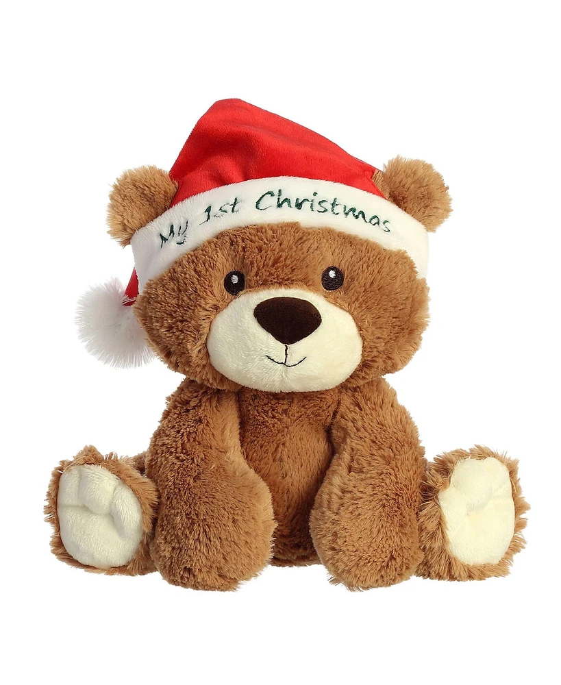 Aurora Medium My First Christmas Bear Holiday Festive Plush Toy Brown 10"