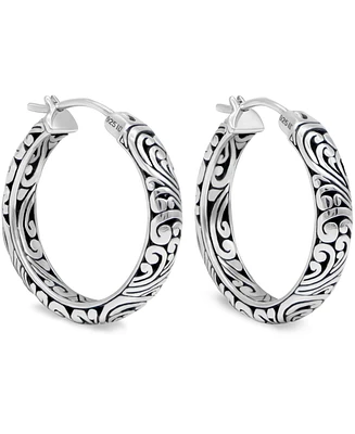 Devata 25mm Bali Filigree Hoop Earrings in Sterling Silver