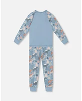 Deux par Big Girls Organic Cotton Two Piece Pajama Set Air Blue Printed Mama Bears