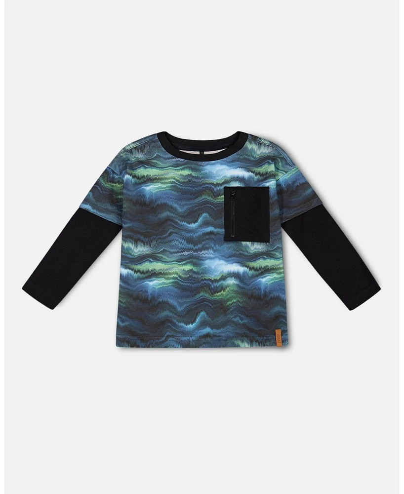 Deux par Big Boys Layered Long Sleeve T-Shirt Blue Aurora Borealis