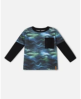 Deux par Big Boys Layered Long Sleeve T-Shirt Blue Aurora Borealis