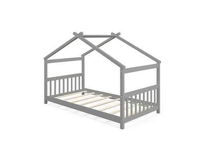 Slickblue Twin Wooden House Bed with Roof