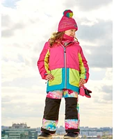 Deux par Toddler Girls Two Piece Snowsuit Colorblock Fuchsia, Lime And Turquoise With Printed Bubbles