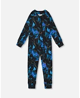 Deux par Toddler Boys One Piece Thermal Underwear Black Printed Storm