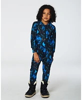 Deux par Toddler Boys One Piece Thermal Underwear Black Printed Storm