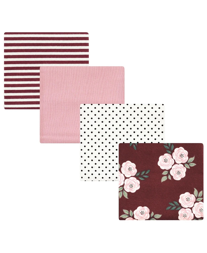 Hudson Baby Infant Girl Cotton Flannel Receiving Blankets, Burgundy Florals, One Size