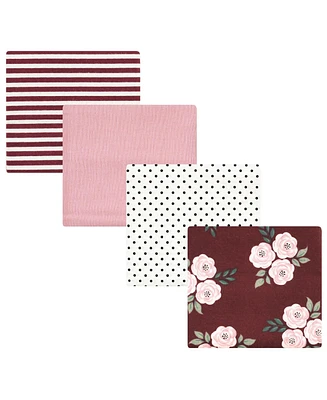 Hudson Baby Infant Girl Cotton Flannel Receiving Blankets, Burgundy Florals, One Size