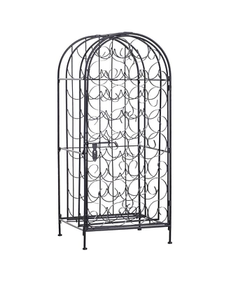 Homcom 35 Bottle Wrought Iron Wine Rack Cabinet with Lock, Black