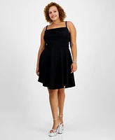 City Studios Trendy Plus Square-Neck Draped Skater Dress