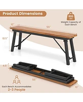Costway Folding Picnic Table & Bench Set Dining Table with Metal Frame for 4 or 6 Persons