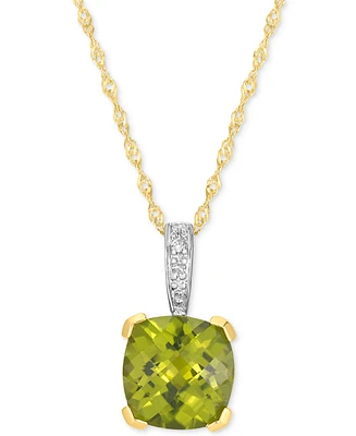 Peridot (2 ct. t.w.) & Diamond Accent Pendant Necklace in 14k Gold, 16" + 2" extender