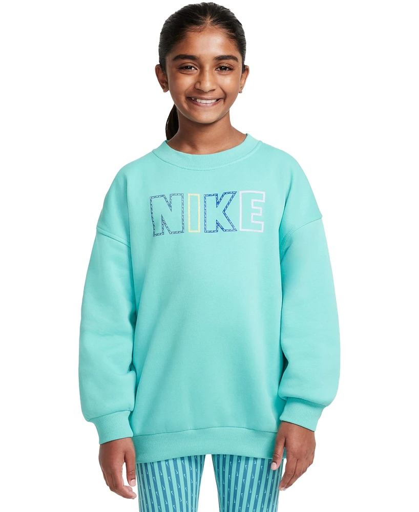 Nike Big Girls Sportswear Club Fleece Oversized Block Logo Crewneck Sweatshirt