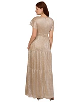 Adrianna Papell Women's Metallic Flutter-Sleeve Gown