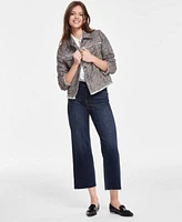 Liverpool Los Angeles Womens Frayed Tweed Jacket Cap Sleeve Shirt Stride Cropped Wide Leg Jeans