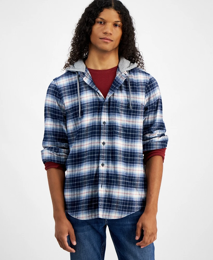 Sun + Stone Men's Nils Hooded Plaid Shirt, Created for Macy's