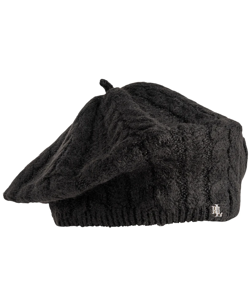 Lauren Ralph Fuzzy Cable Knit Beret Hat