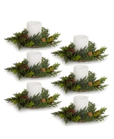 Slickblue Arborvitae Foliage Candle Ring With Pinecone Accents (Set of 6) (Candle not included)