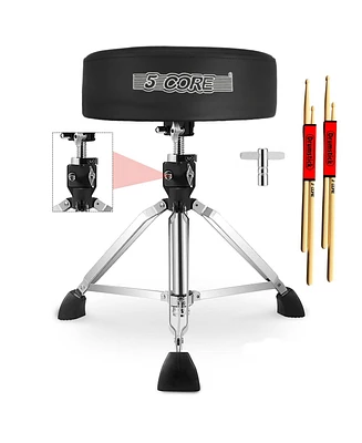 5 Core Drum Throne Comfortable Height Adjustable Stool Thick Padded Seat Professional Heavy Duty Musician Drummer Chair 400 lbs Capacity for Adults An