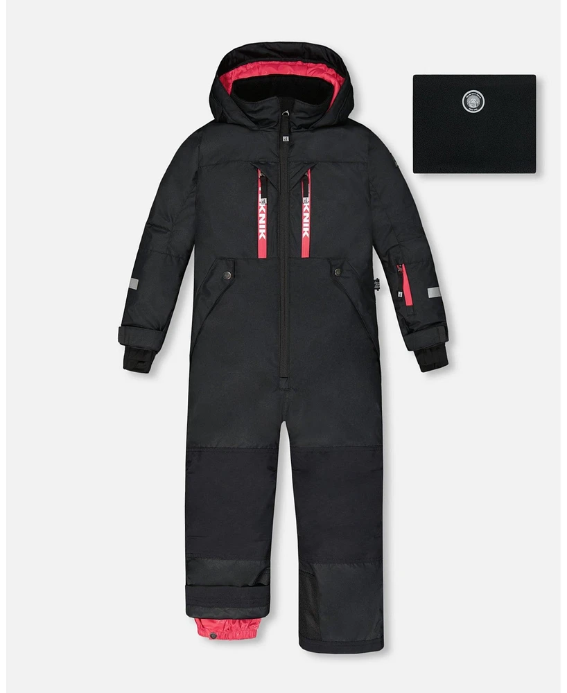 Deux par Toddler Boys One Piece Technical Snowsuit Black And Candy Pink