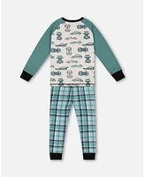 Deux par Deux Baby Boys Baby Organic Cotton Two Piece Pajama Set Green Printed Cars