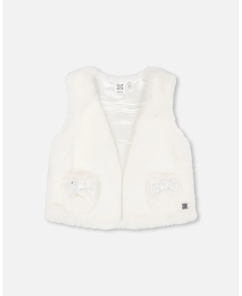 Deux par Toddler Girls Faux Fur Vest Off White