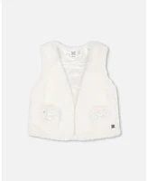 Deux par Toddler Girls Faux Fur Vest Off White