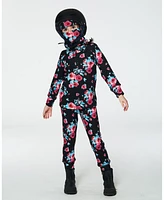 Deux par Girl Two Piece Thermal Underwear Set Black Printed Roses - Child