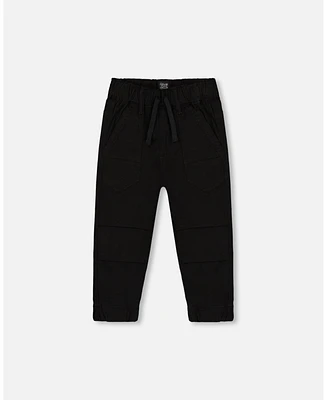 Deux par Baby Boys Stretch Twill Pleated Knee Jogger Pants Black