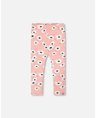 Deux par Little Girls Printed Leggings Pink With White Flowers - Toddler|Child