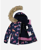 Deux par Toddler Girls Two Piece Snowsuit Navy Printed Unicorns And Coral - Toddler|Child