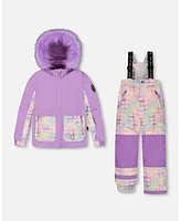 Deux par Big Girls Two Piece Snowsuit Lilac Printed Hearts