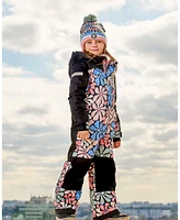 Deux par Little Girls One Piece Snowsuit Printed Retro Flowers Blue - Toddler|Child