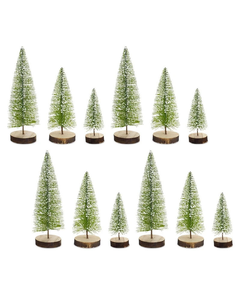 Slickblue Mini Bottle Brush Holiday Tree With Snowy Accent (Set of 12)