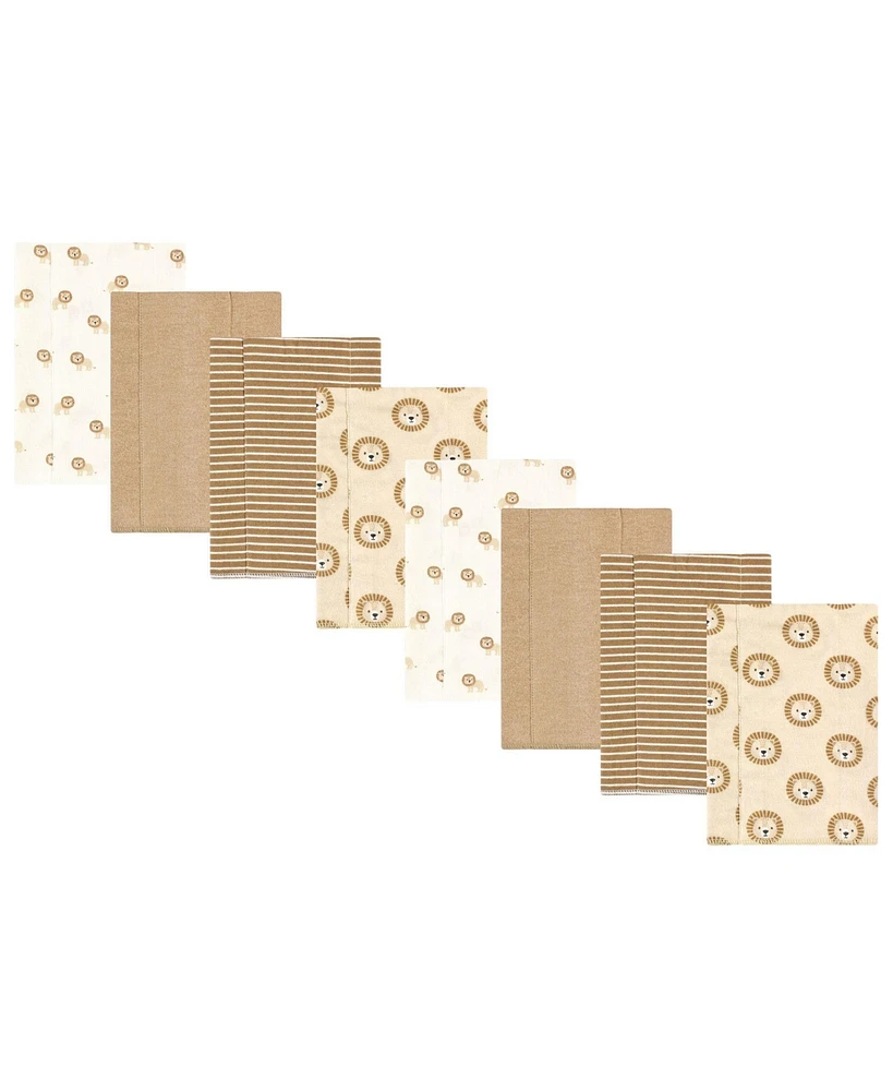 Hudson Baby Boys Cotton Poly Flannel Burp Cloths 8-Pack, Brave Lion, One