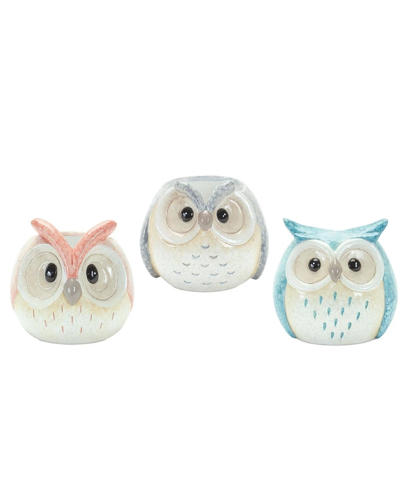 Slickblue Set of 3 Whimsical Pastel Terra Cotta Owl Figurines