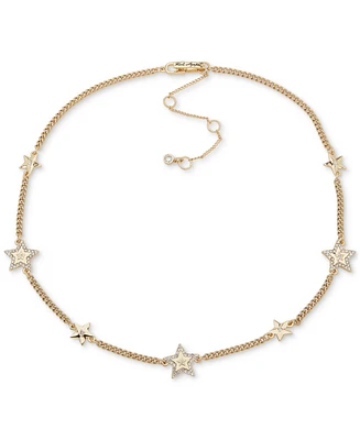 Karl Lagerfeld Paris Gold-Tone Pave Star Stationed Collar Necklace, 16" + 3" extender