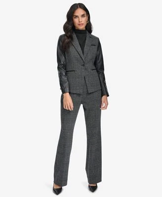 Calvin Klein Petite Faux Leather Trim Blazer Straight Leg Pants