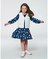 Deux par Toddler Girls Printed Long Sleeve Dress Navy Blue With Kitten - Toddler|Child