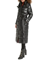 Karl Lagerfeld Womens Shine Hooded Belted Puffer Coat