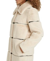 Karl Lagerfeld Paris Womens Faux-Leather Trim Faux-Fur Coat