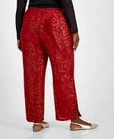 Jm Collection Plus Sequin Wide-Leg Split-Hem Pants, Created for Macy's