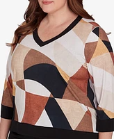 Alfred Dunner Plus Rue Rivoli V-Neck Patchwork Top