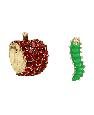 Betsey Johnson Faux Stone Apple Worm Mismatch Stud Earrings