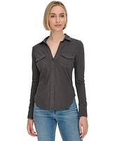 Calvin Klein Jeans Petite Collared Button-Front Cotton Shirt