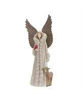 Slickblue Winter Angel Figurine With Deer And Bird Accent (Set of 3)