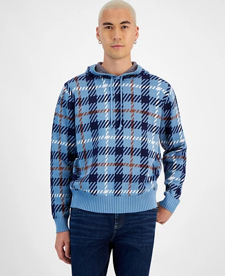 Sun + Stone Men's Hooded Plaid Sweater, Created for Macy's