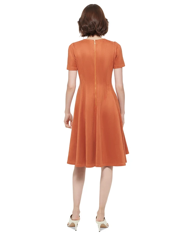 calvin klein orange suede dress Calvin Klein Women's Faux-Suede Short-Sleeve