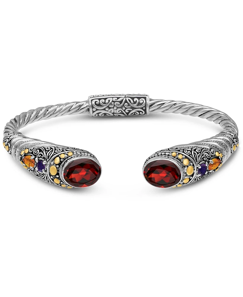 Devata Garnet & Bali Jimbaran Cuff Bracelet in Sterling Silver and 18K Gold