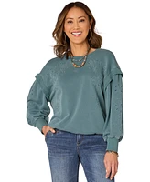 Democracy Women's Mineral Washed Embroidered Sweatshirt